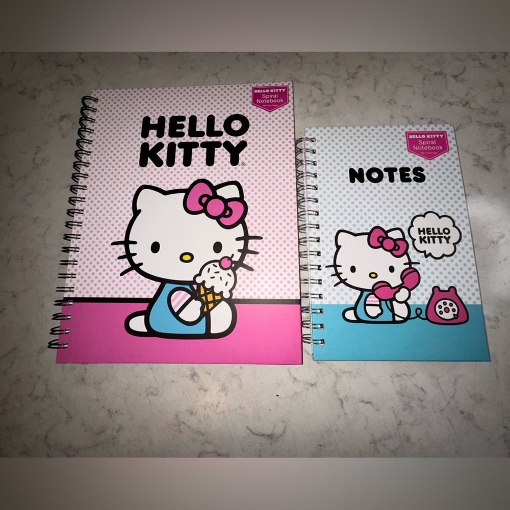 Pair of Hello Kitty spiral notebooks. Large & Small. Pink & Blue.